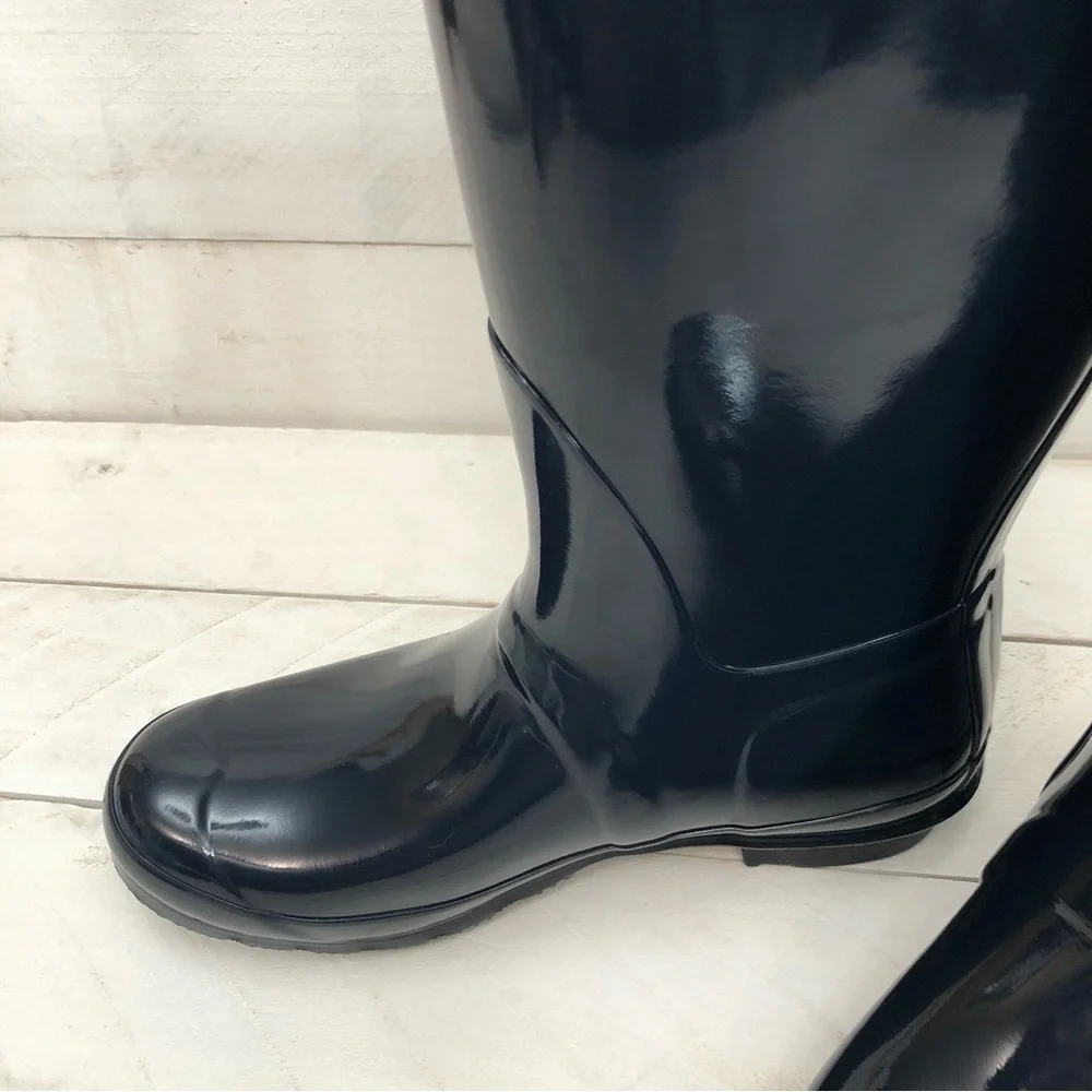 Hunter Navy Gloss Original Tall Rain Boots • Women's Sz 9 • NIB
